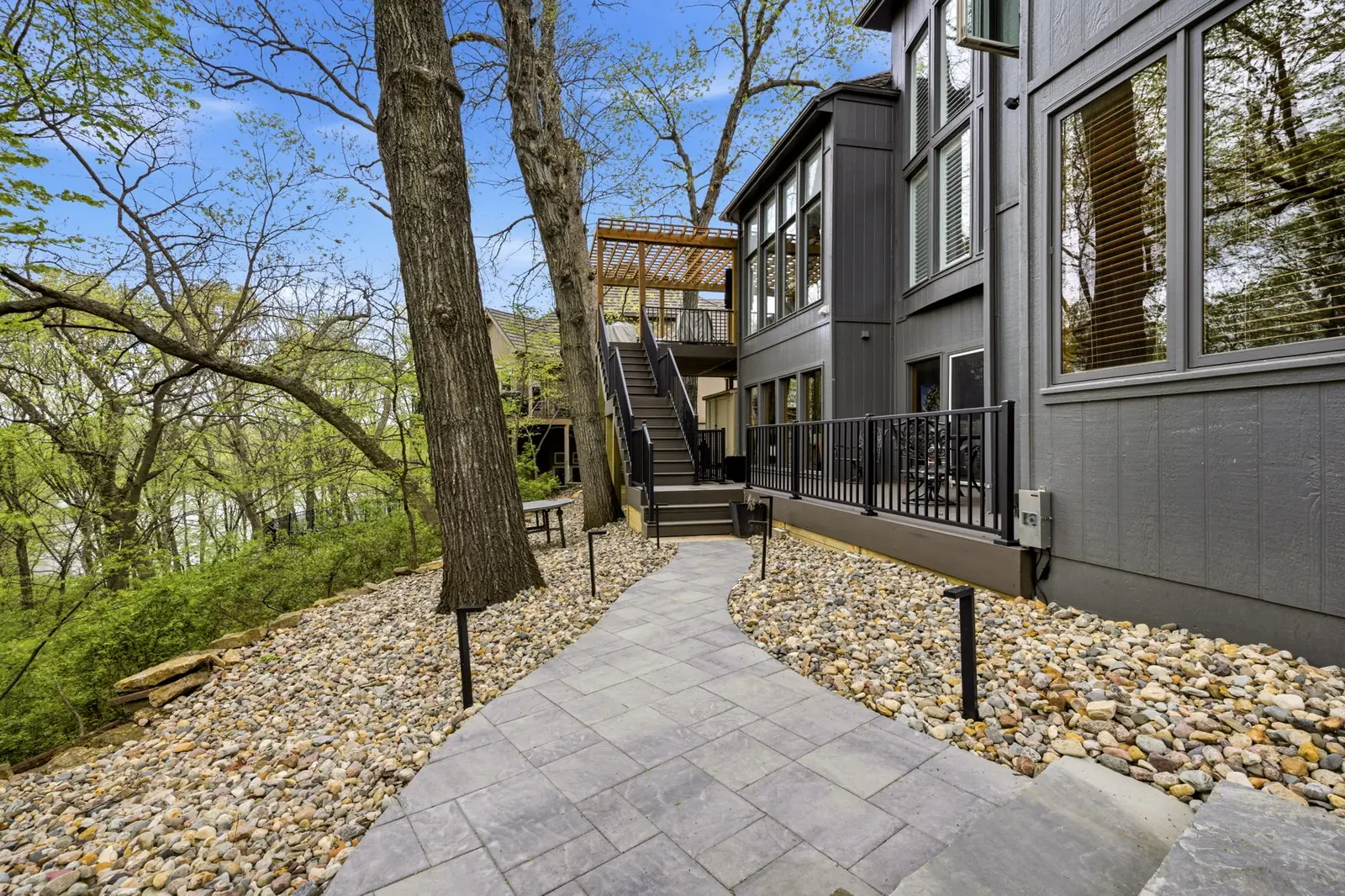 Flagstone walkway to deck